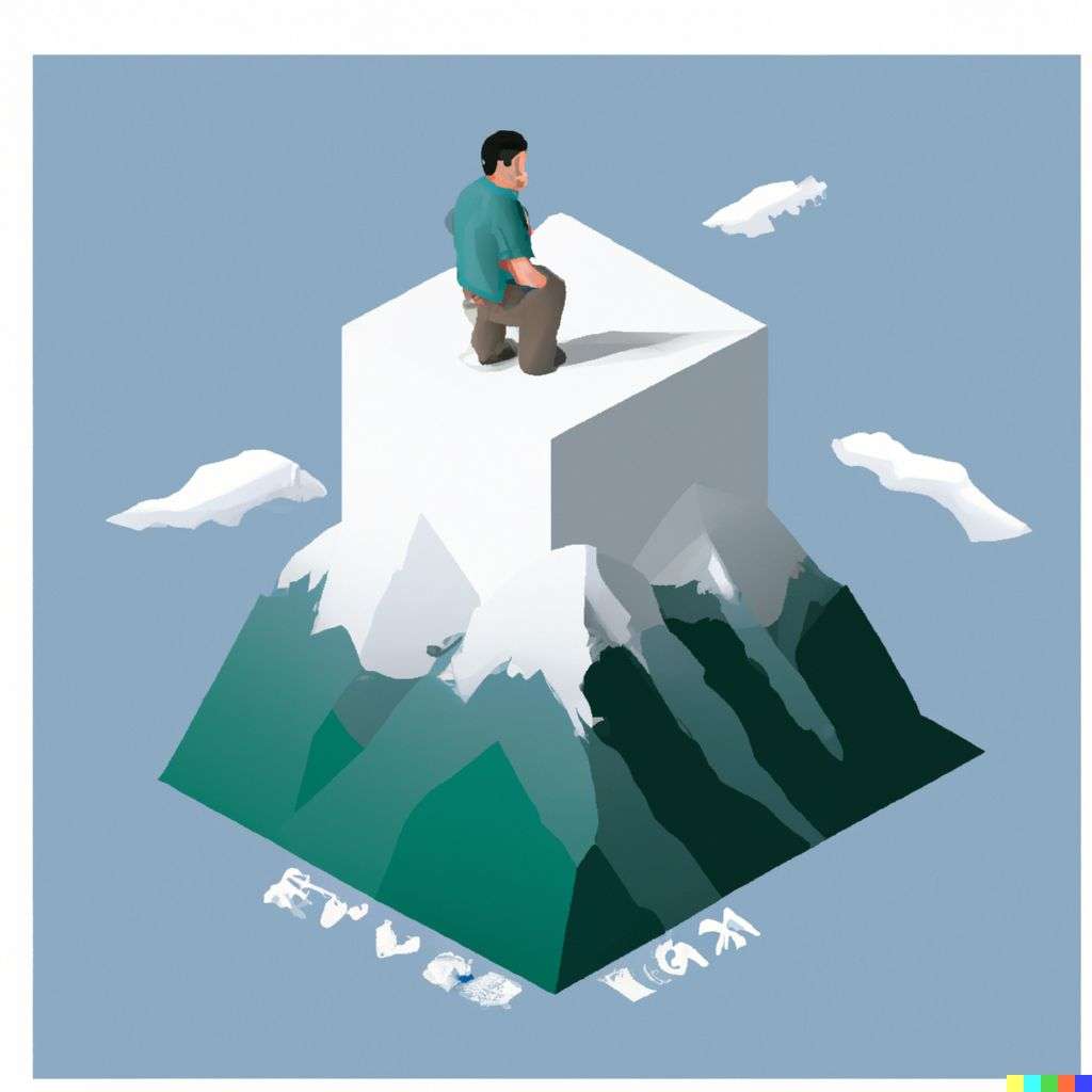 someone gazing at Mount Everest, isometric art